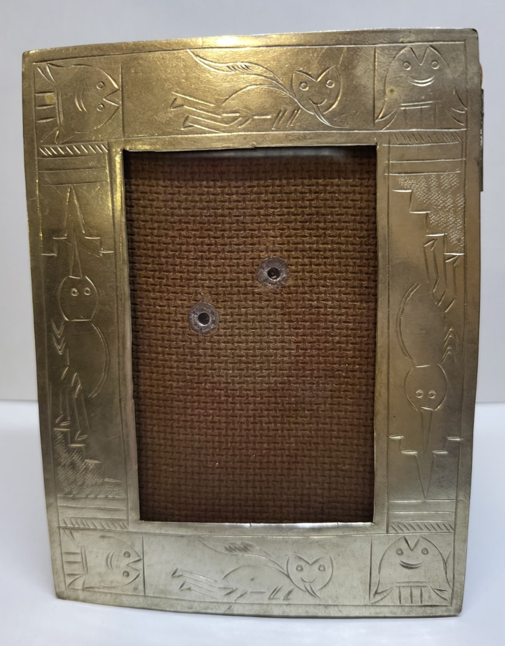 Silver Metal Egyptian Style Picture Frame hieroglyphics 3.5 x 4.5" 2 x 3" photo